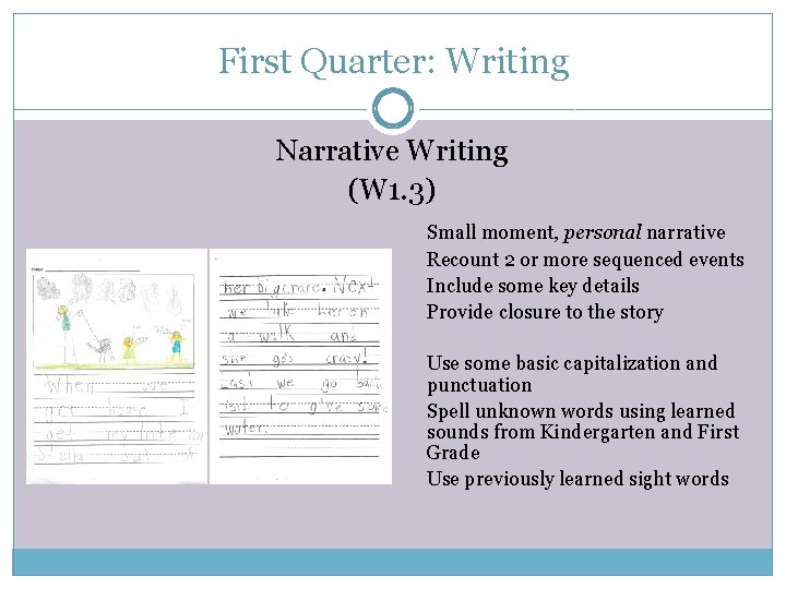 First Quarter: Writing Narrative Writing (W 1. 3) Small moment, personal narrative Recount 2