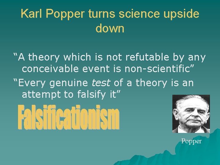 Karl Popper turns science upside down “A theory which is not refutable by any