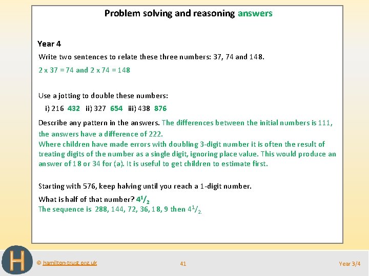 Problem solving and reasoning answers Year 4 Write two sentences to relate these three