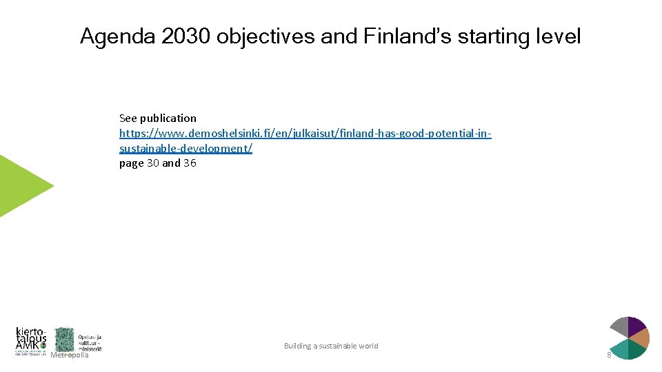 Agenda 2030 objectives and Finland’s starting level See publication https: //www. demoshelsinki. fi/en/julkaisut/finland-has-good-potential-insustainable-development/ page