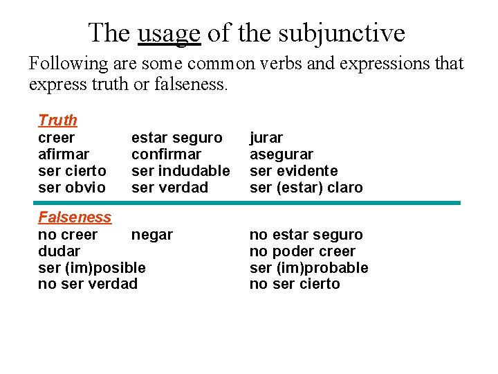 The usage of the subjunctive Following are some common verbs and expressions that express