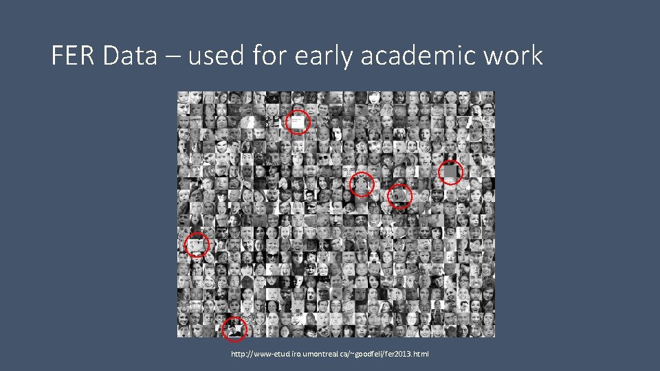 FER Data – used for early academic work http: //www-etud. iro. umontreal. ca/~goodfeli/fer 2013.