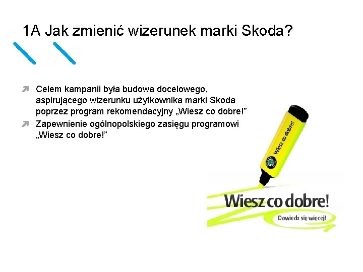 1 A Jak zmienić wizerunek marki Skoda? Celem kampanii była budowa docelowego, aspirującego wizerunku