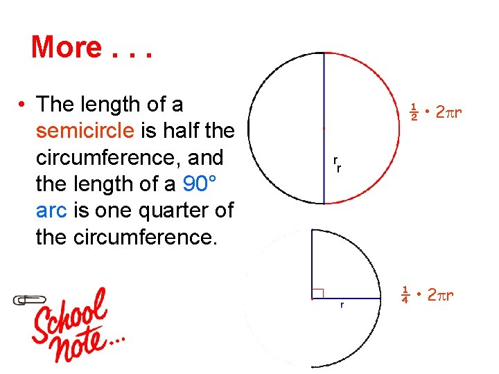 More. . . • The length of a semicircle is half the circumference, and