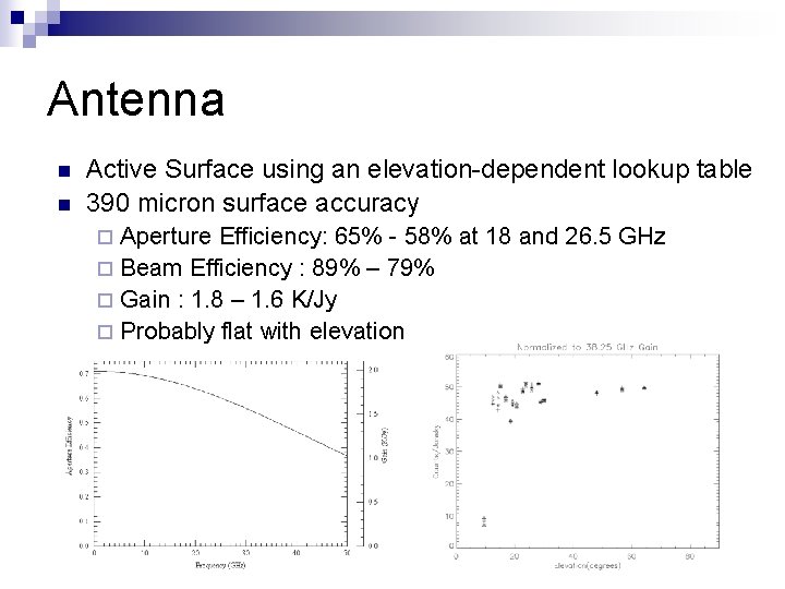 Antenna n n Active Surface using an elevation-dependent lookup table 390 micron surface accuracy
