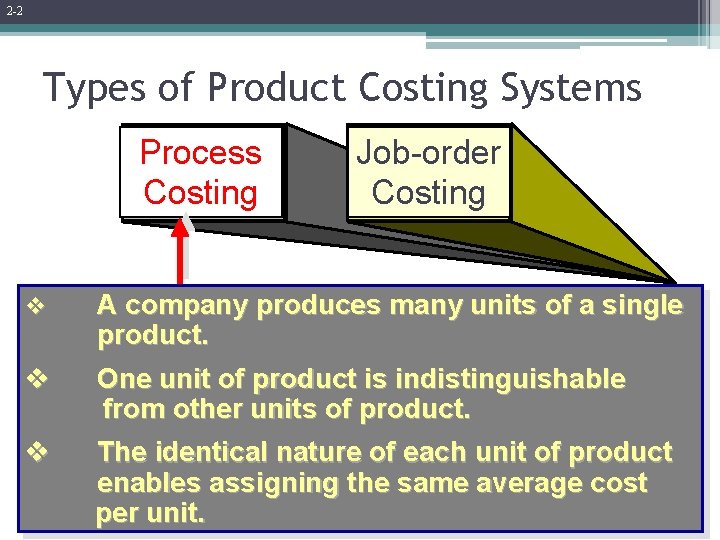 2 -2 Types of Product Costing Systems Process Costing Job-order Costing v A company