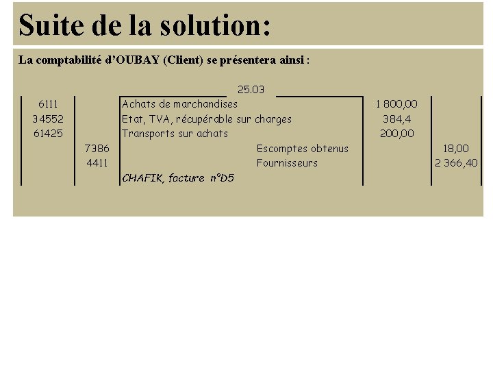 Suite de la solution: La comptabilité d’OUBAY (Client) se présentera ainsi : 6111 34552