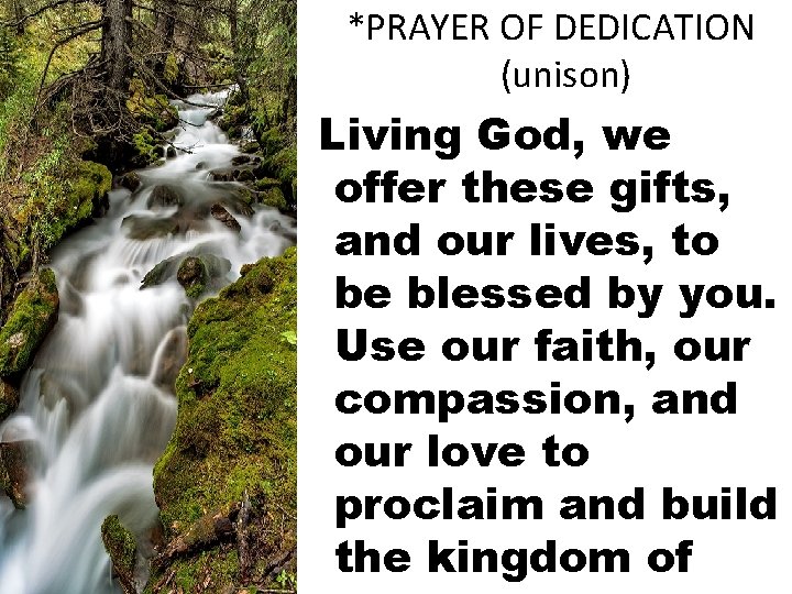 *PRAYER OF DEDICATION (unison) Living God, we offer these gifts, and our lives, to