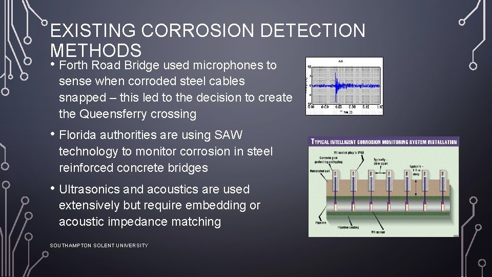 EXISTING CORROSION DETECTION METHODS • Forth Road Bridge used microphones to sense when corroded