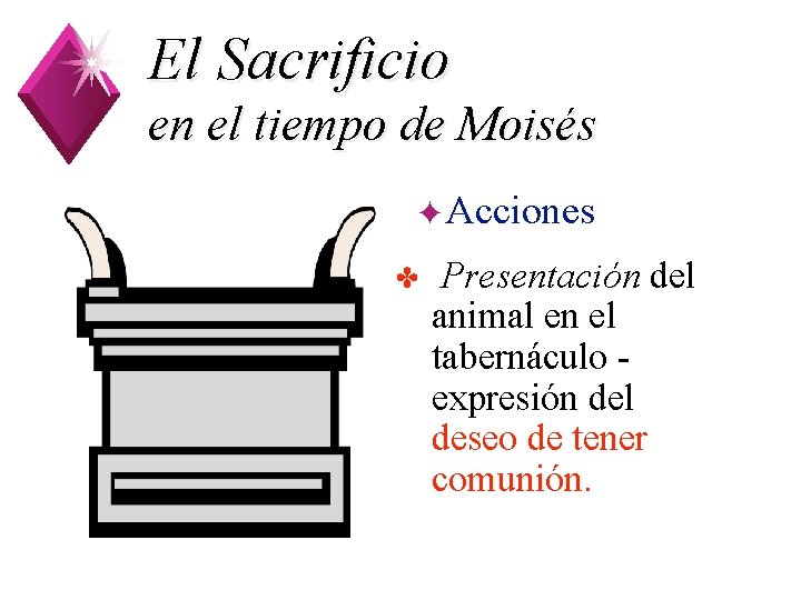 El Sacrificio en el tiempo de Moisés ✦Acciones ✤ 1 Presentación del animal en