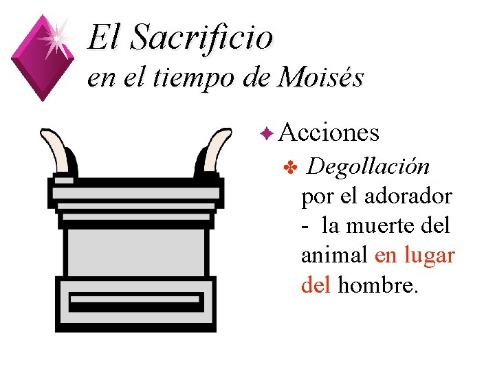 El Sacrificio en el tiempo de Moisés ✦Acciones ✤ 1 Degollación por el ador
