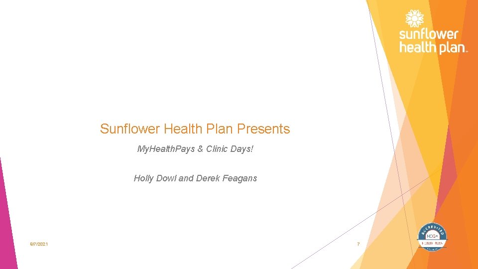 Sunflower Health Plan Presents My. Health. Pays & Clinic Days! Holly Dowl and Derek