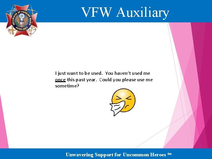 VFW Auxiliary I just want to be used. You haven’t used me once this