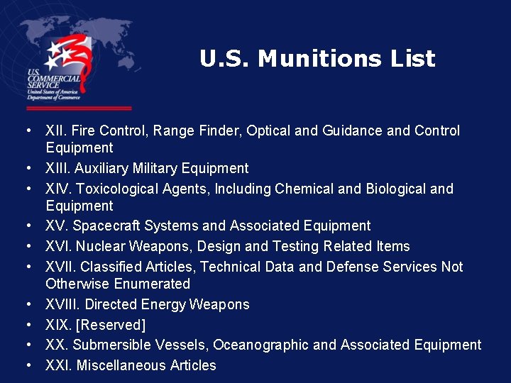 U. S. Munitions List • XII. Fire Control, Range Finder, Optical and Guidance and