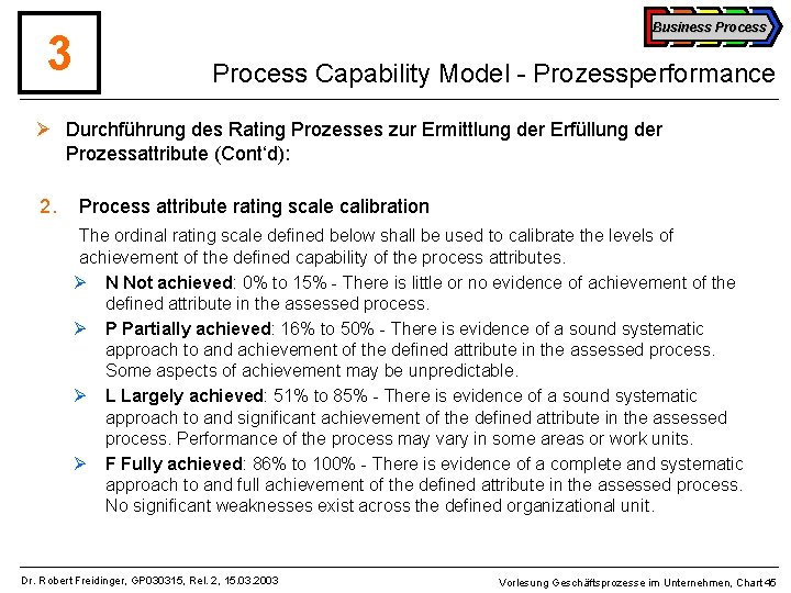 3 Business Process Capability Model - Prozessperformance Ø Durchführung des Rating Prozesses zur Ermittlung