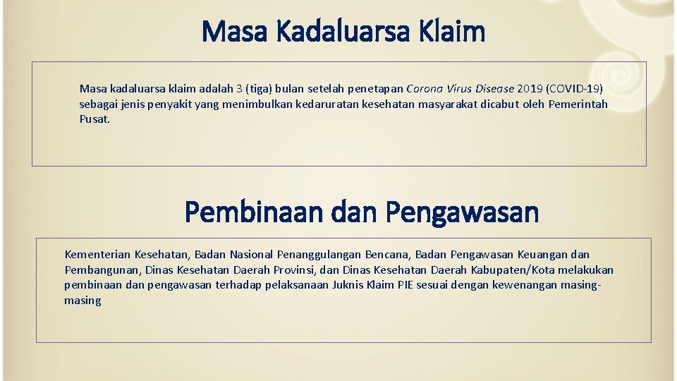 Masa Kadaluarsa Klaim Masa kadaluarsa klaim adalah 3 (tiga) bulan setelah penetapan Corona Virus