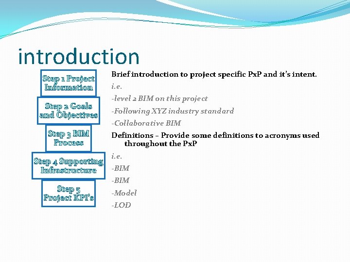 introduction Step 1 Project Information Step 2 Goals and Objectives Step 3 BIM Process