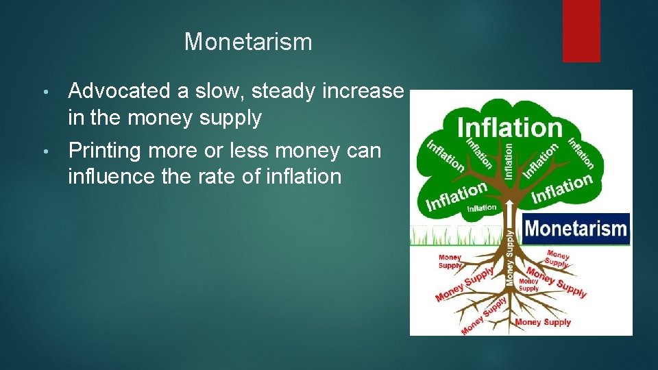 Monetarism • Advocated a slow, steady increase in the money supply • Printing more