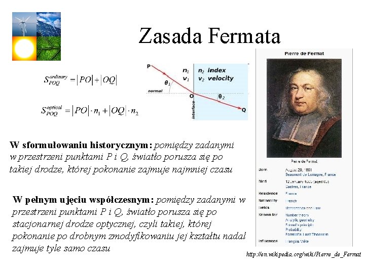 Zasada Fermata W sformułowaniu historycznym: pomiędzy zadanymi w przestrzeni punktami P i Q, światło