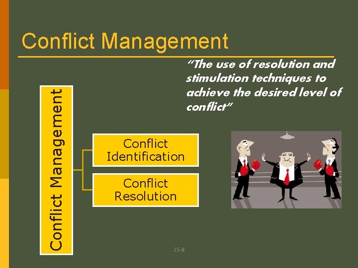 Conflict Management “The use of resolution and stimulation techniques to achieve the desired level