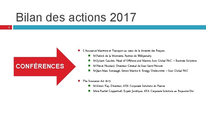 Bilan des actions 2017 5 L’Assurance Maritime et Transport au cœur de la diversité