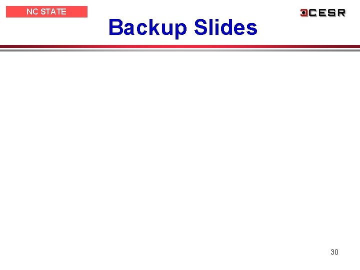 NC STATE UNIVERSITY Backup Slides 30 