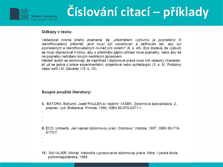 Číslování citací – příklady 