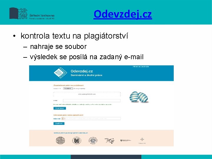 Odevzdej. cz • kontrola textu na plagiátorství – nahraje se soubor – výsledek se