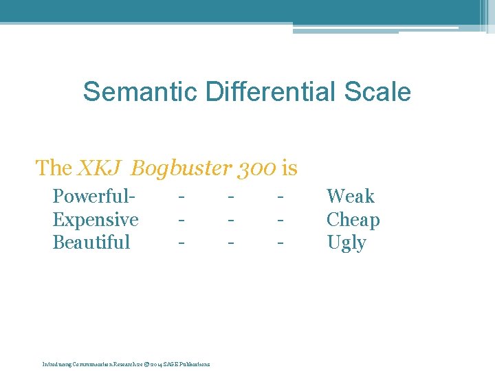 Semantic Differential Scale The XKJ Bogbuster 300 is Powerful. Expensive Beautiful - Introducing Communication