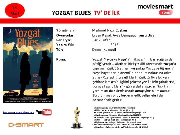 15 Mart http: //www. yozgatblues. com/ YOZGAT BLUES TV’ DE İLK Yönetmen: Oyuncular: Senaryo: