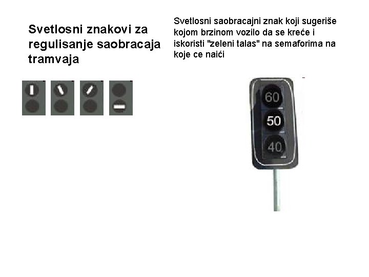 Svetlosni znakovi za regulisanje saobracaja tramvaja Svetlosni saobracajni znak koji sugeriše kojom brzinom vozilo