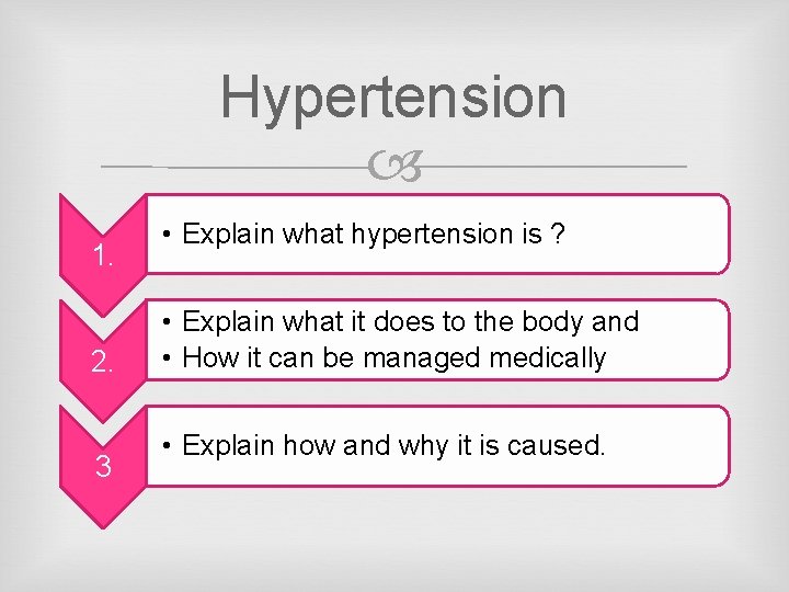 Hypertension 1. 2. 3 • Explain what hypertension is ? • Explain what it