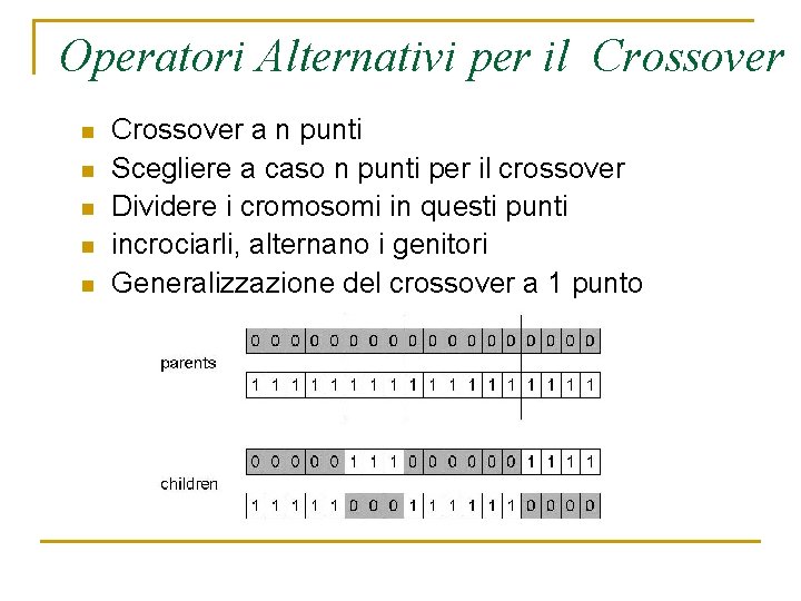 Operatori Alternativi per il Crossover n n n Crossover a n punti Scegliere a