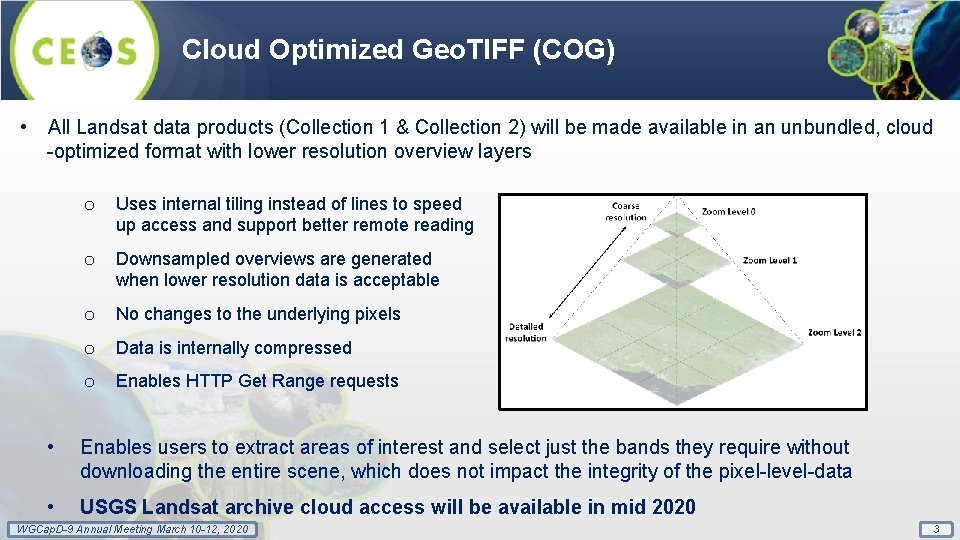 Cloud Optimized Geo. TIFF (COG) • All Landsat data products (Collection 1 & Collection