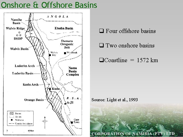 Onshore & Offshore Basins q Four offshore basins q Two onshore basins q. Coastline