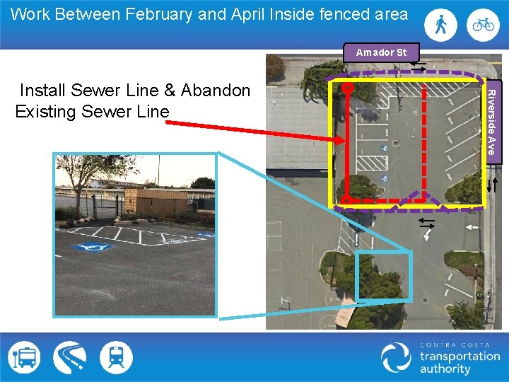 Work Between February and April Inside fenced area Amador St Riverside Ave Install Sewer