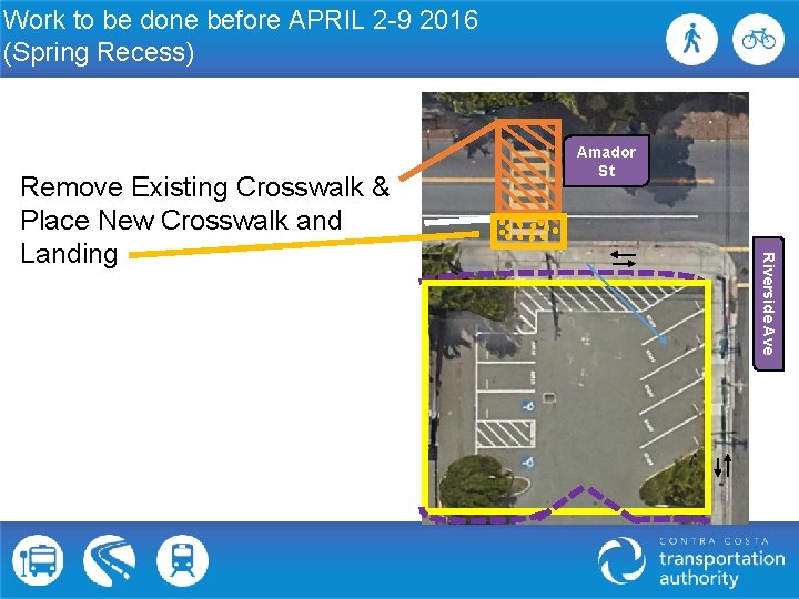 Work to be done before APRIL 2 -9 2016 (Spring Recess) Riverside Ave Remove