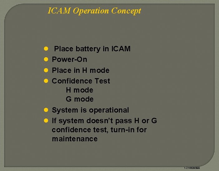 ICAM Operation Concept l Place battery in ICAM l Power-On l Place in H