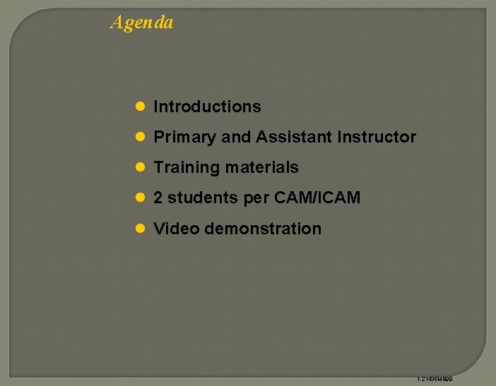 Agenda l Introductions l Primary and Assistant Instructor l Training materials l 2 students