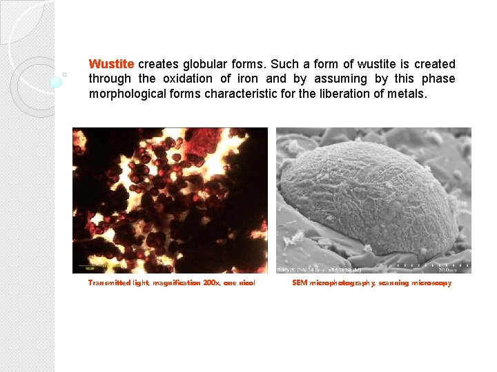 Wustite creates globular forms. Such a form of wustite is created through the oxidation