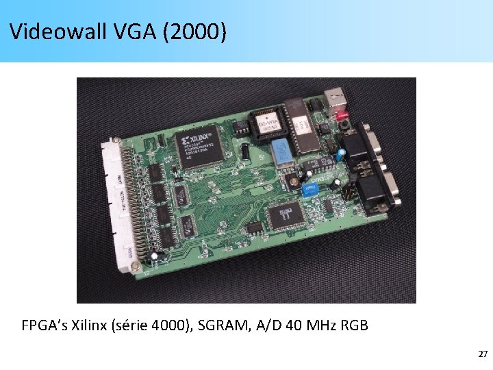 Videowall VGA (2000) FPGA’s Xilinx (série 4000), SGRAM, A/D 40 MHz RGB 27 