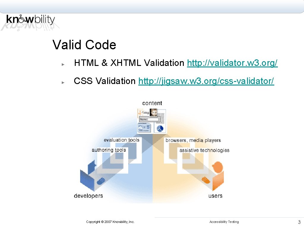 Valid Code ► HTML & XHTML Validation http: //validator. w 3. org/ ► CSS