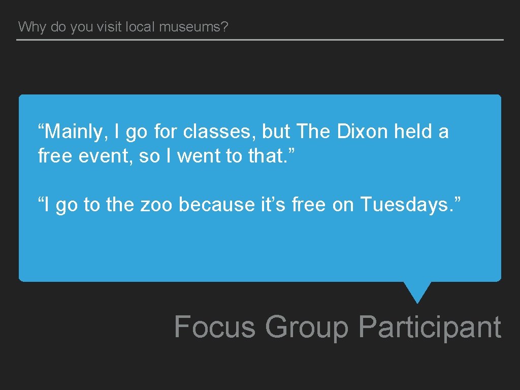 Why do you visit local museums? “Mainly, I go for classes, but The Dixon