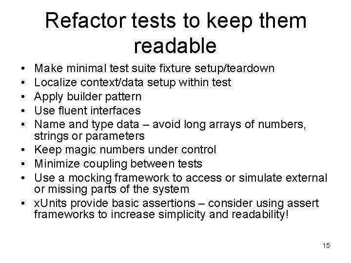 Refactor tests to keep them readable • • • Make minimal test suite fixture