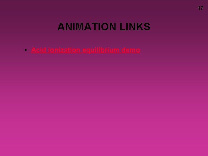 17 ANIMATION LINKS • Acid ionization equilibrium demo 