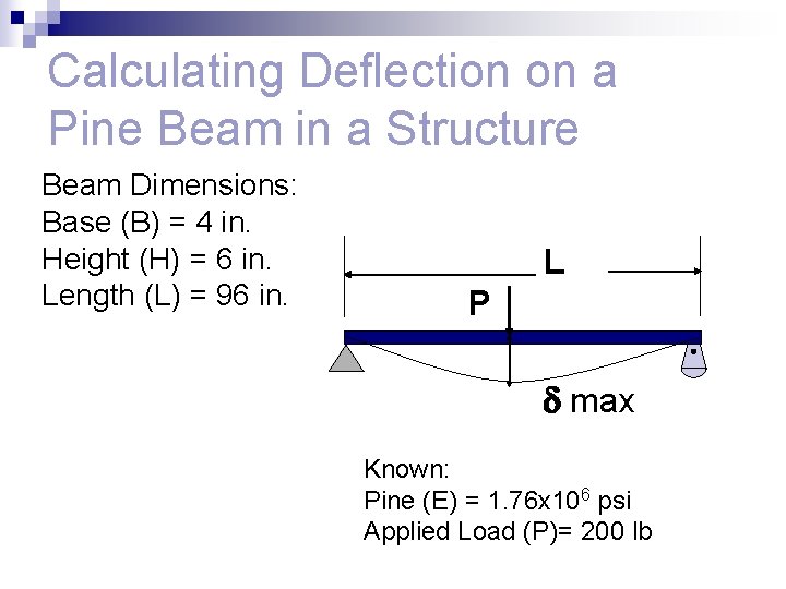 Calculating Deflection on a Pine Beam in a Structure Beam Dimensions: Base (B) =