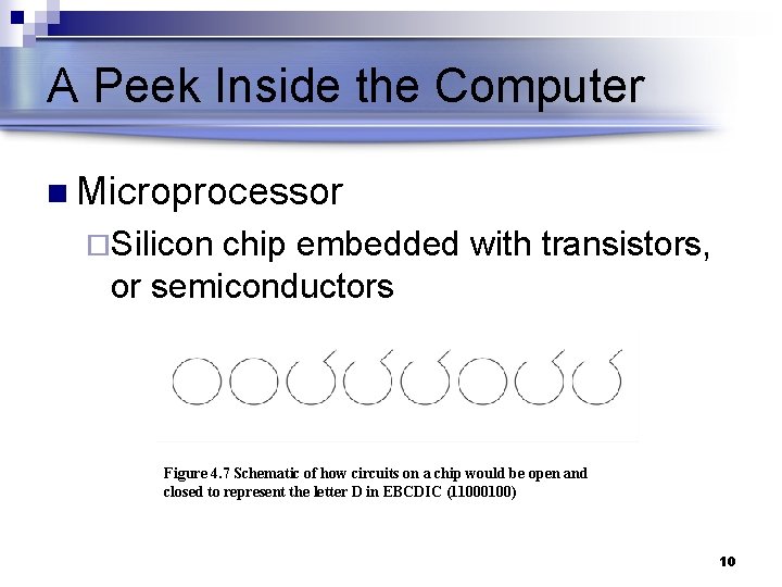 A Peek Inside the Computer n Microprocessor ¨Silicon chip embedded with transistors, or semiconductors