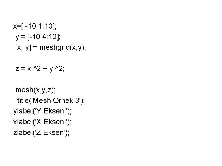 x=[ -10: 1: 10]; y = [-10: 4: 10]; [x, y] = meshgrid(x, y);
