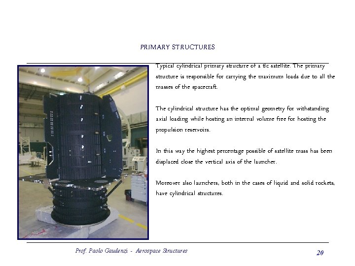 PRIMARY STRUCTURES Typical cylindrical primary structure of a tlc satellite. The primary structure is
