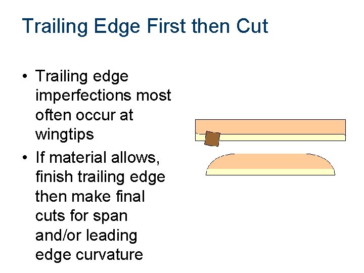 Trailing Edge First then Cut • Trailing edge imperfections most often occur at wingtips